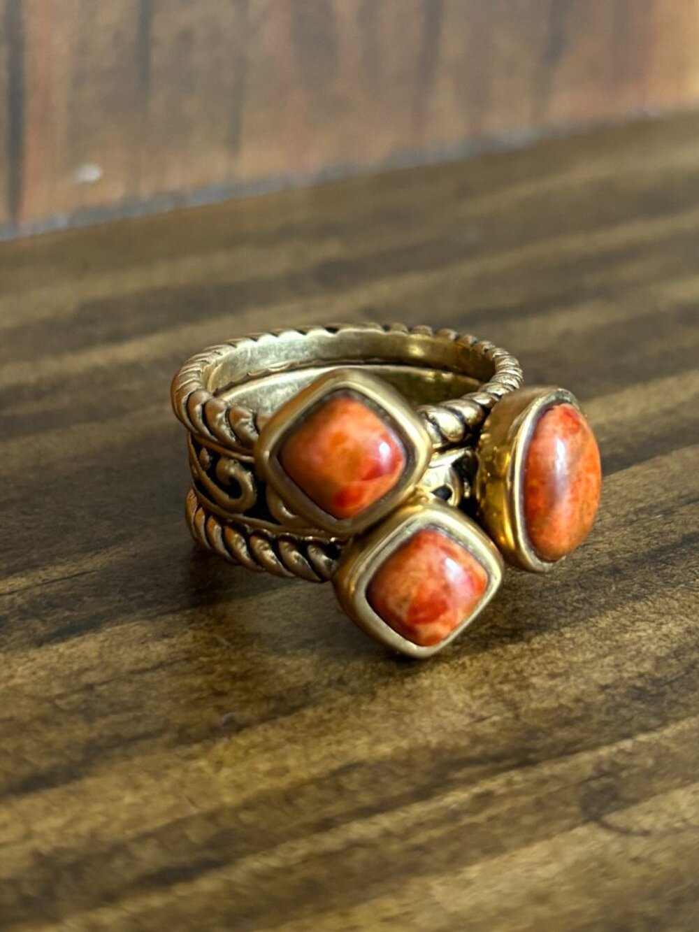Barse Orange Cabochon Ring Lot of 3 Rope Bands & Scrollwork Thailand
